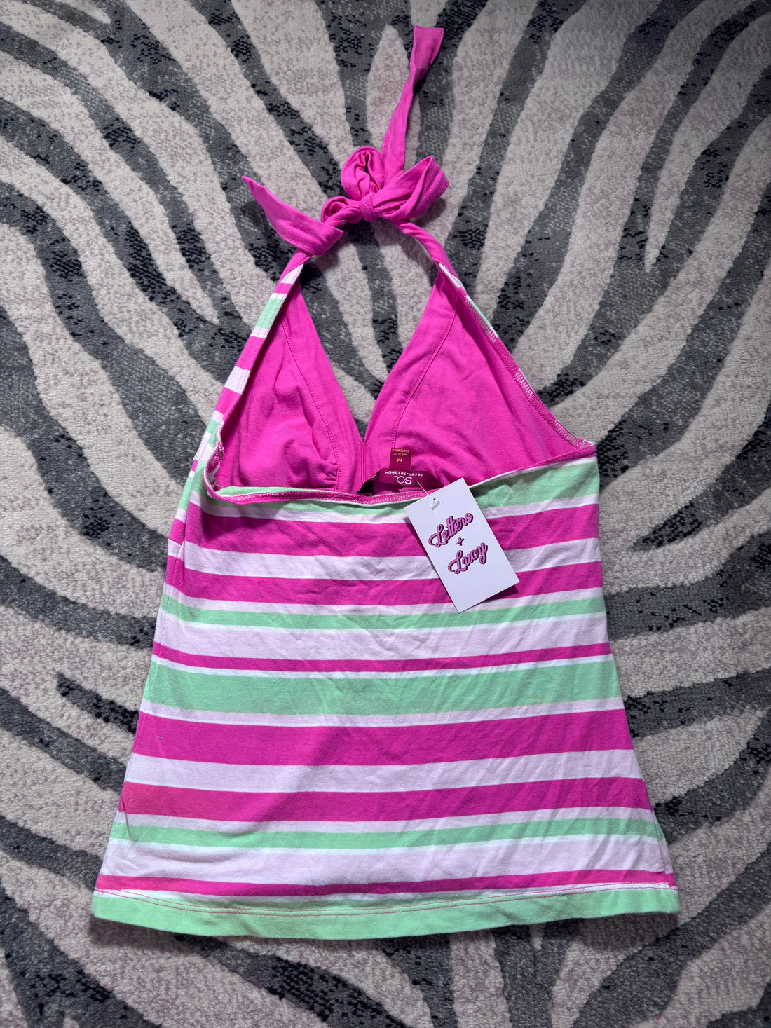 Vintage SO... Pink Striped Halter Top Size M | Y2K So Real So Right