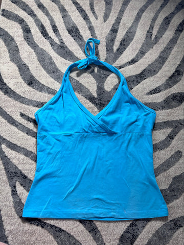 Vintage Top 10 Blue Halter Summer Top Approx Size M | Y2K