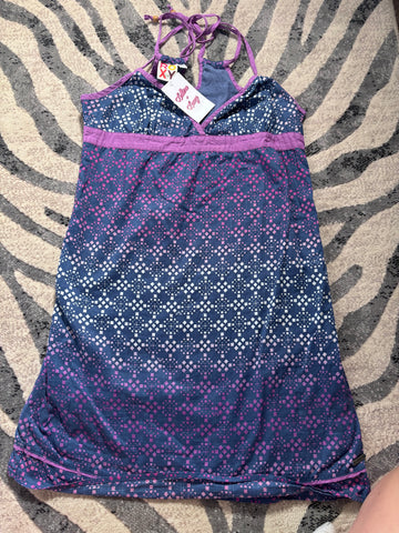 Roxy y2k Mini Dress I Navy & Purple Geometric Print I Tie Back