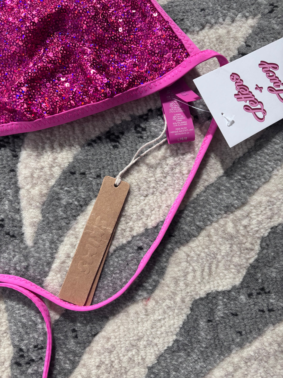 Vintage Skims Hot Pink Sequin Triangle Bikini Top | Size L
