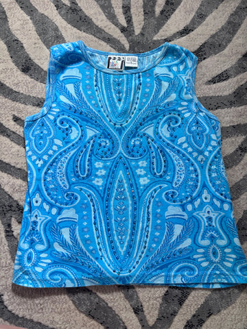 Vintage Take Two Clothing Co Blue Paisley Sequin Tank Top | Size L Luxe