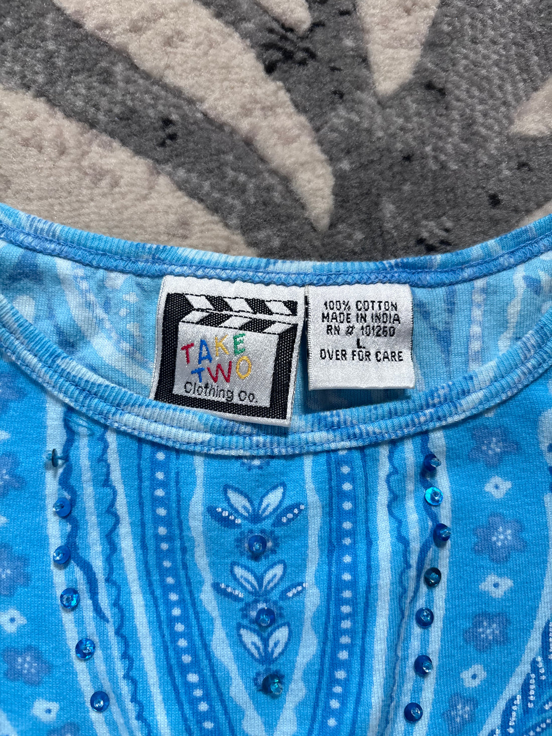 Vintage Take Two Clothing Co Blue Paisley Sequin Tank Top | Size L Luxe