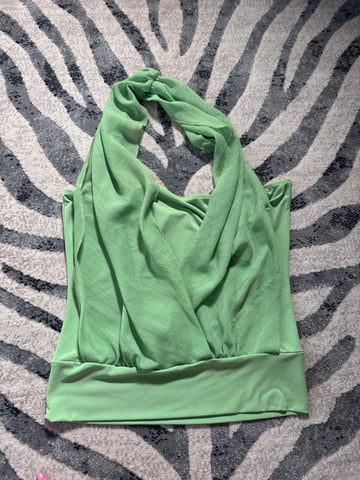 Vintage Agaci Too Mint Green Twisted Halter Top | Y2K Shimmer