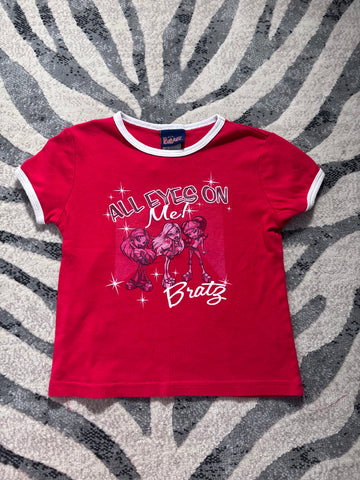 Vintage 2003 Bratz All Eyes on Me Red Ringer Tee | Kids M (7/8) Fits Adult XS Crop | Y2K