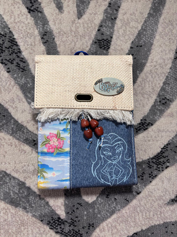 Vintage 2003 Bratz Fabric Denim Wallet Clutch | Raffia Top | Beaded Zipper Pull | Bratz Logo Charm