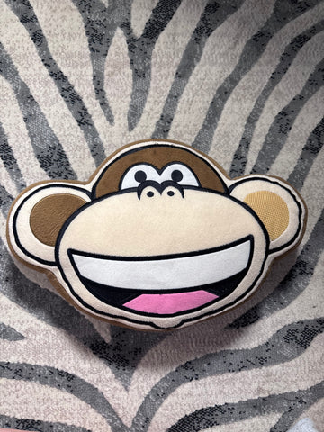 Y2K Cartoon Monkey Face Plush Pillow | Retro Novelty Decor Vibe